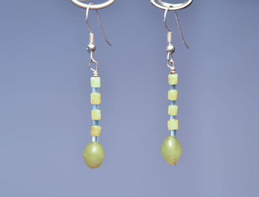 Lime Green and Light Blue Beaded Dangle Earrings