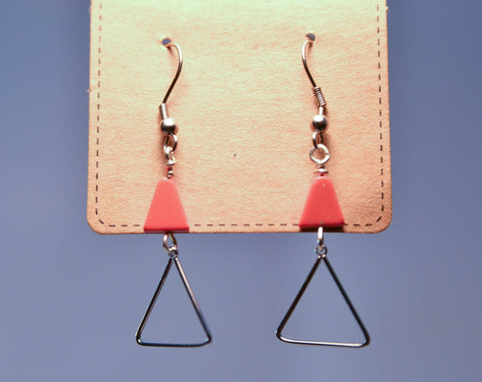 Coral Orange Triangle Earrings | Minimalist | Geometric | Dangle | Light Weight