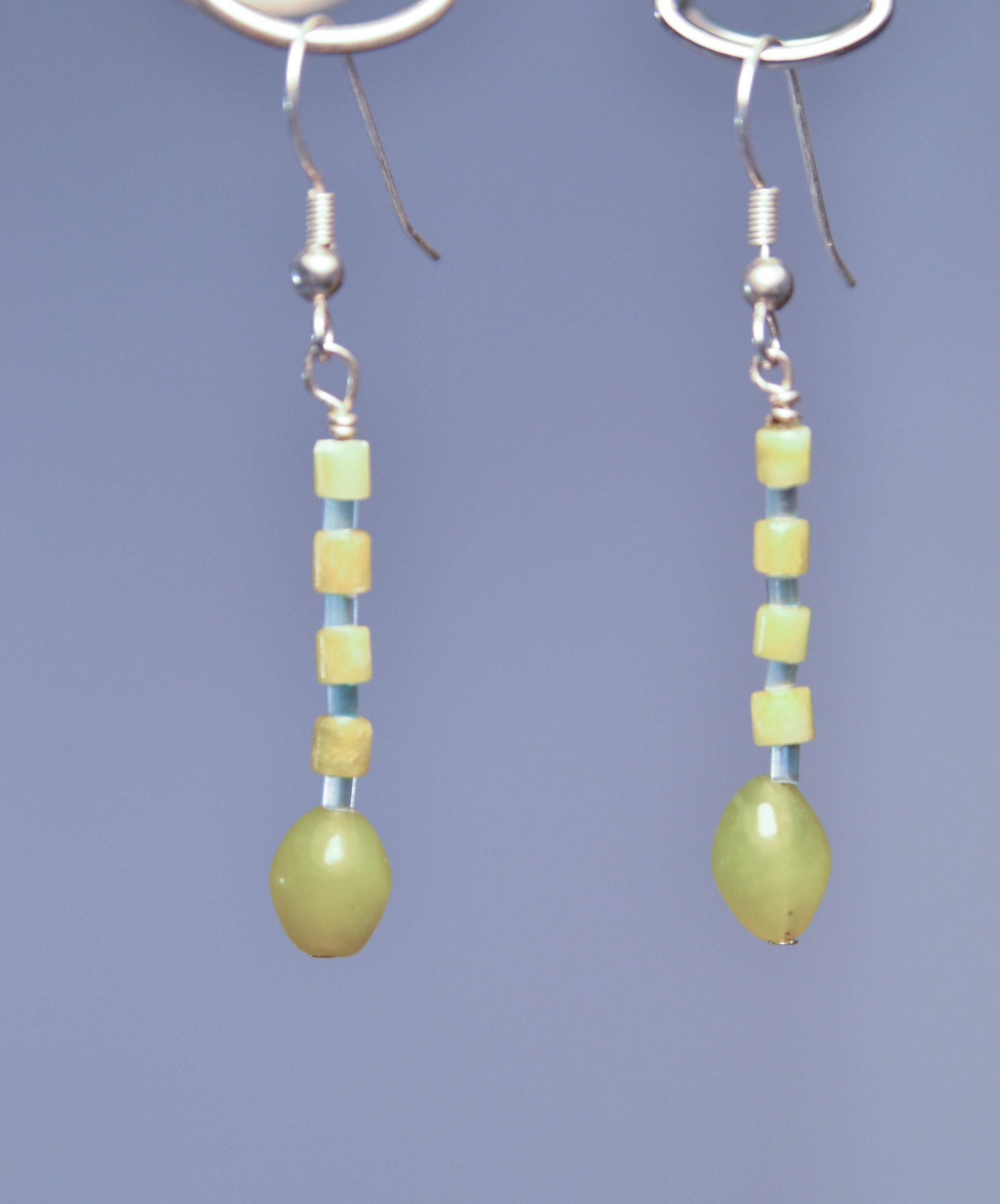 Lime Green and Light Blue Beaded Dangle Earrings