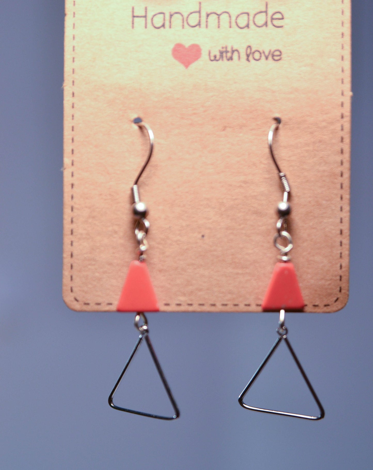 Coral Orange Triangle Earrings | Minimalist | Geometric | Dangle | Light Weight