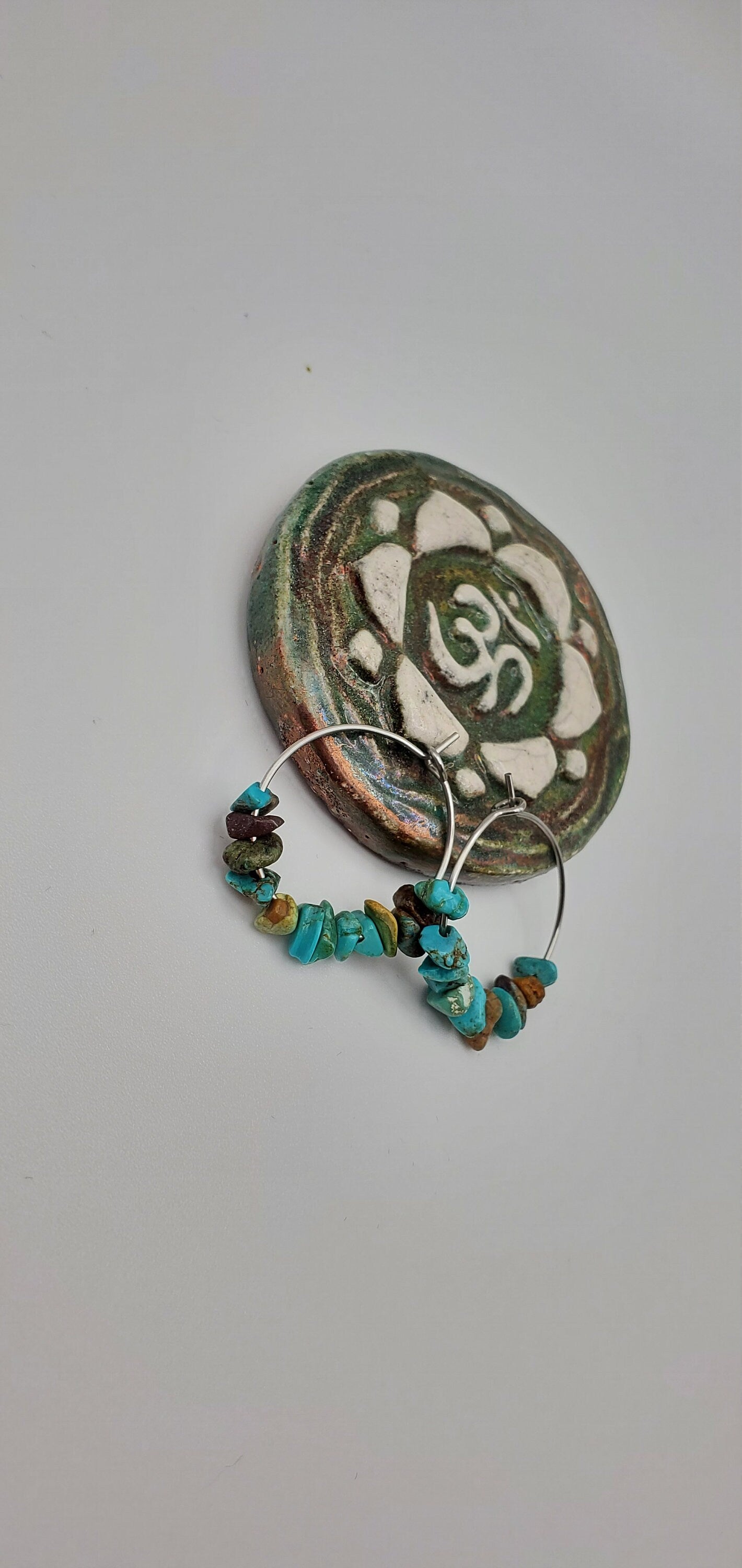 Natural Turquoise Hoop Earrings | Light Weight | Minimalist | Stainless Steel