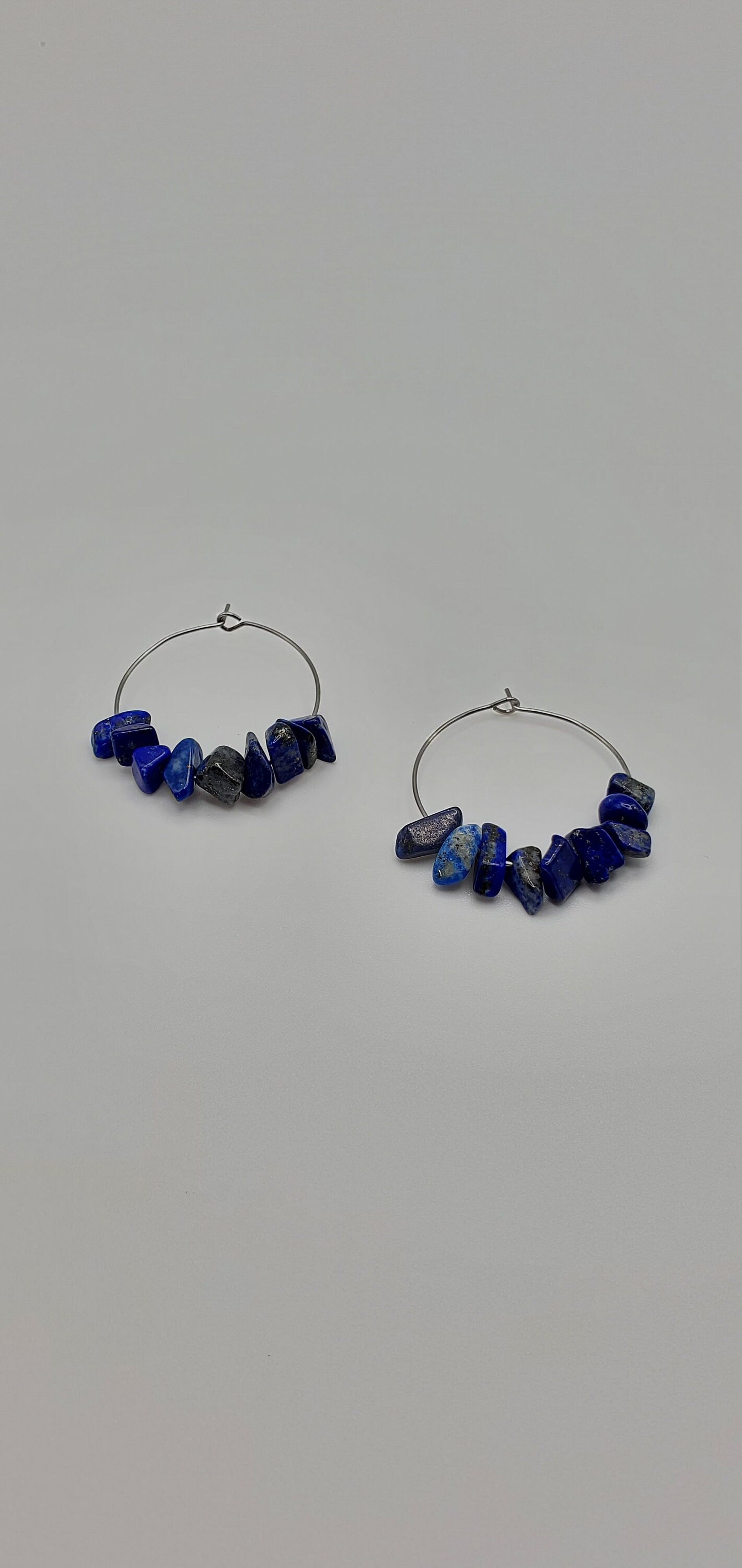 Natural Blue Lapis Lazuli Hoop Earrings | Stainless Steel | Minimalist | Light Weight