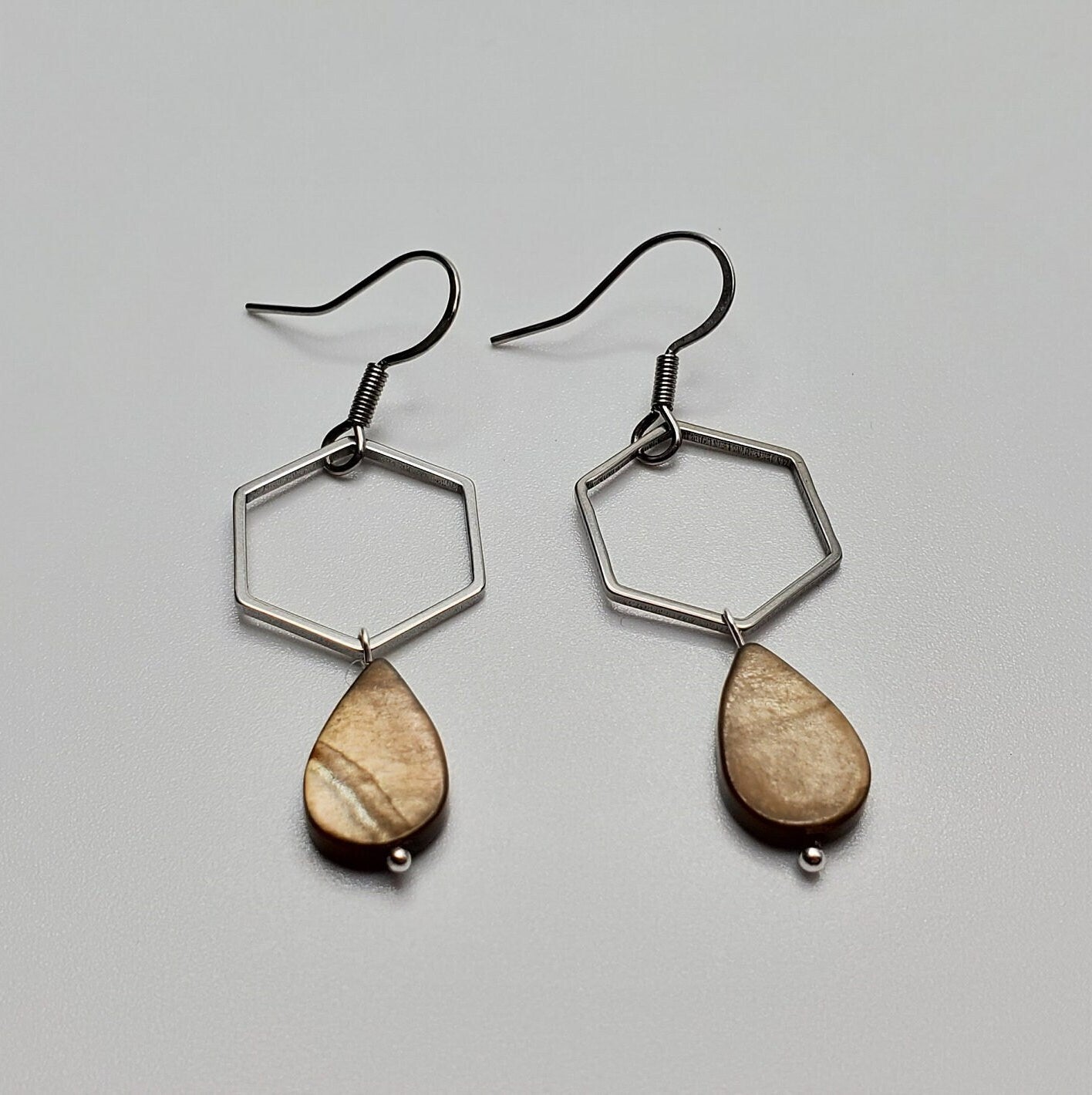 Modern Hexagon and Tear Drop Earrings | Anti-Tarnish | Stainless Steel