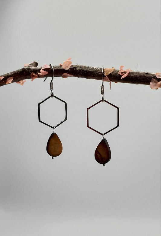 Modern Hexagon and Tear Drop Earrings | Anti-Tarnish | Stainless Steel