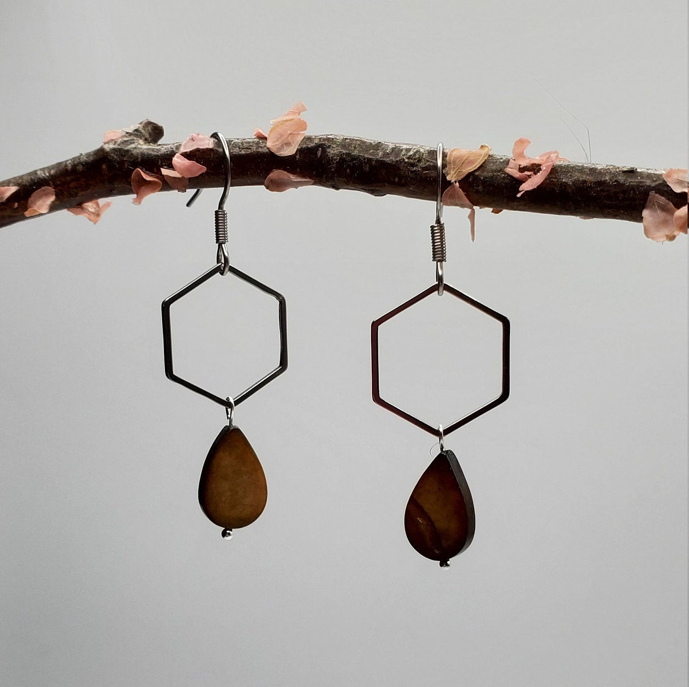 Modern Hexagon and Tear Drop Earrings | Anti-Tarnish | Stainless Steel