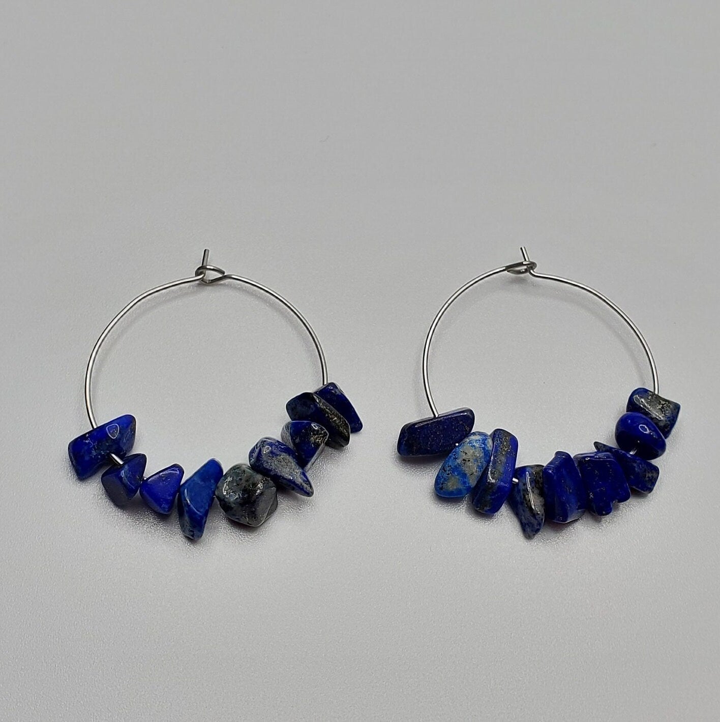 Natural Blue Lapis Lazuli Hoop Earrings | Stainless Steel | Minimalist | Light Weight