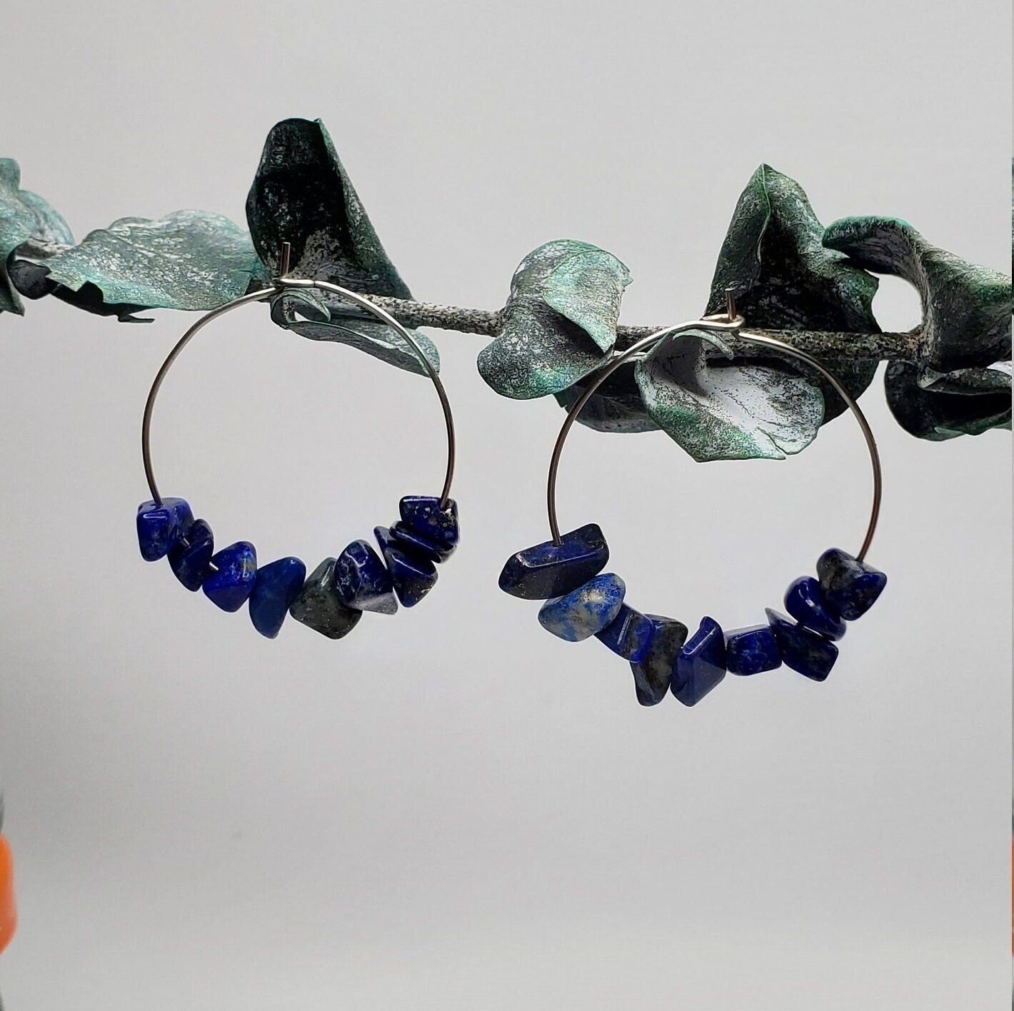 Natural Blue Lapis Lazuli Hoop Earrings | Stainless Steel | Minimalist | Light Weight