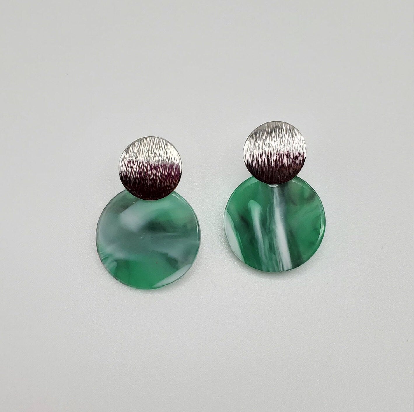 Emerald Marbled and Silver | Drop Post | Earrings