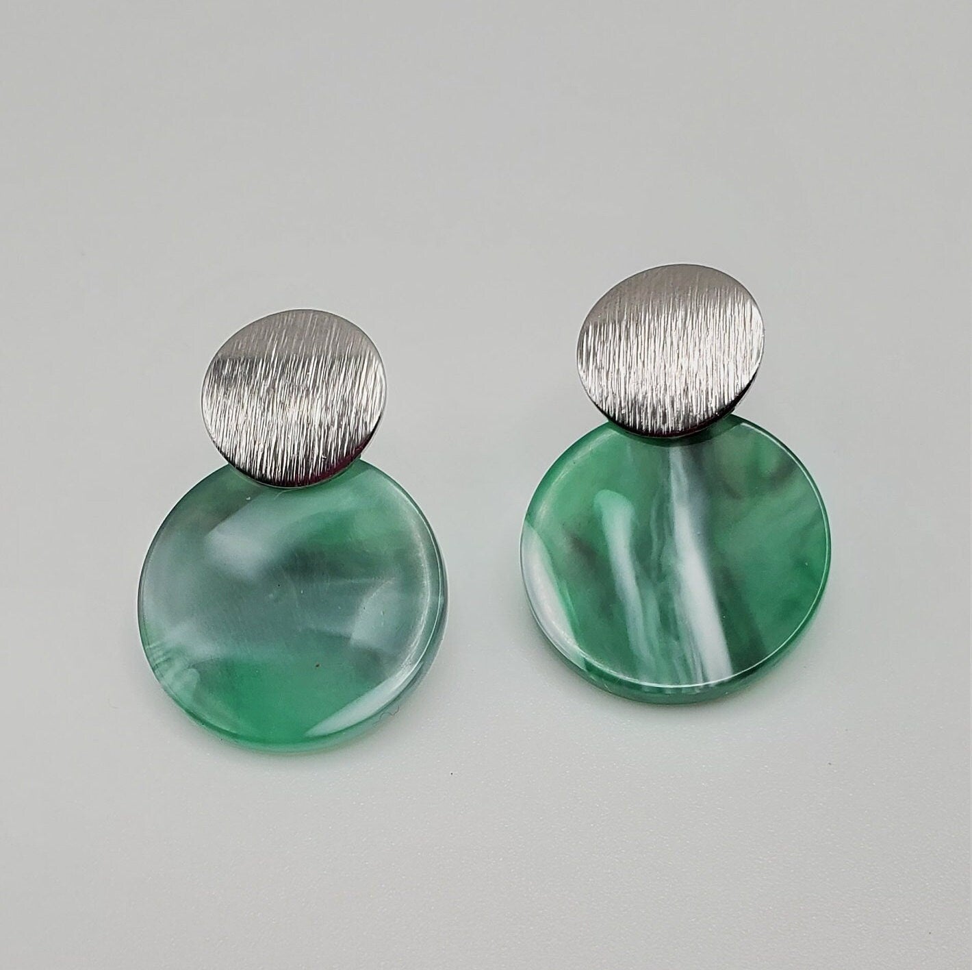 Emerald Marbled and Silver | Drop Post | Earrings