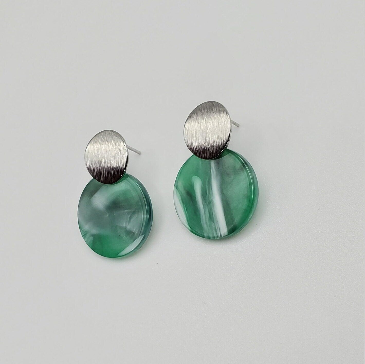 Emerald Marbled and Silver | Drop Post | Earrings