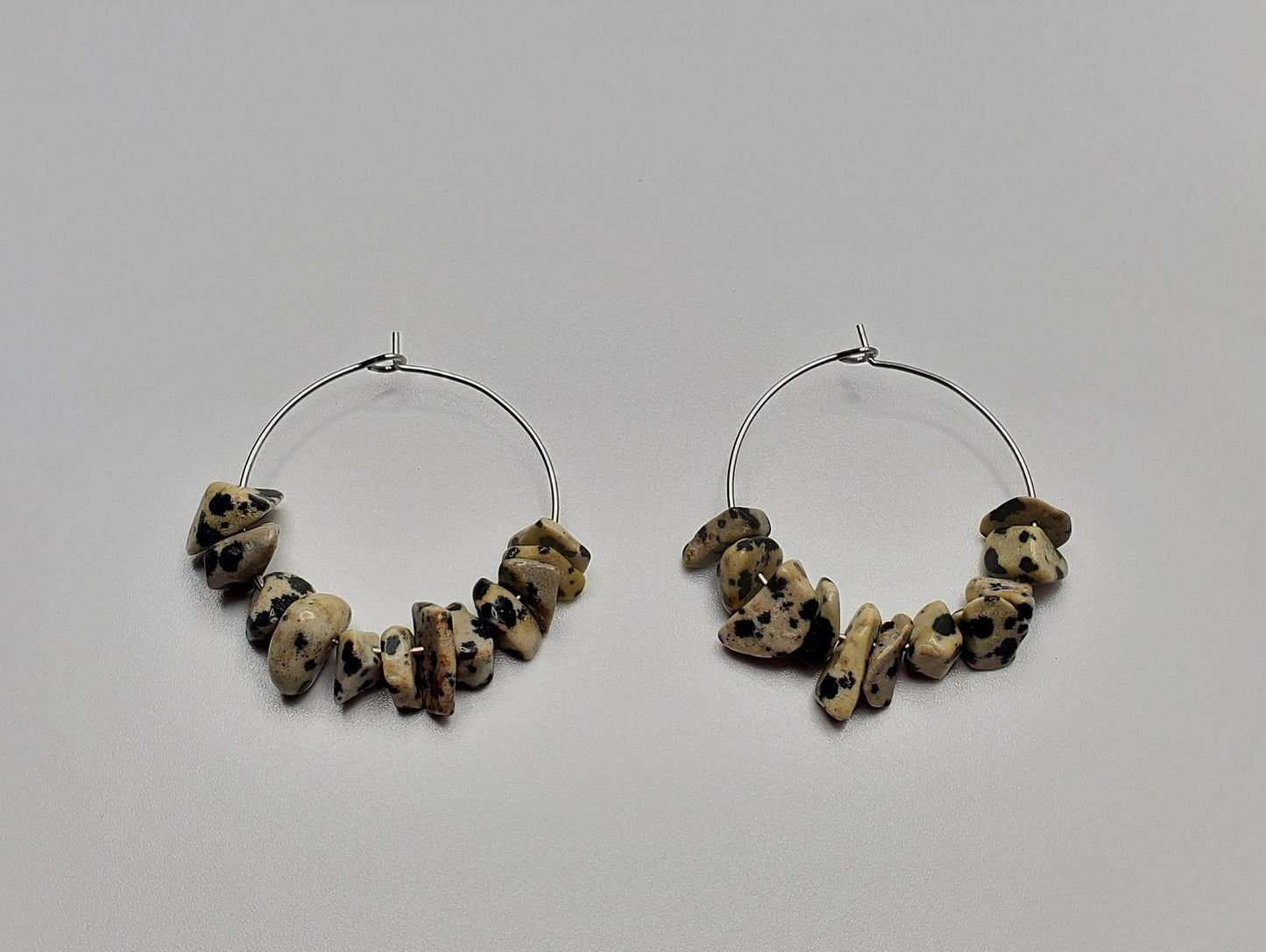 Dalmatian Jasper Hoop Earrings | Stainless Steel