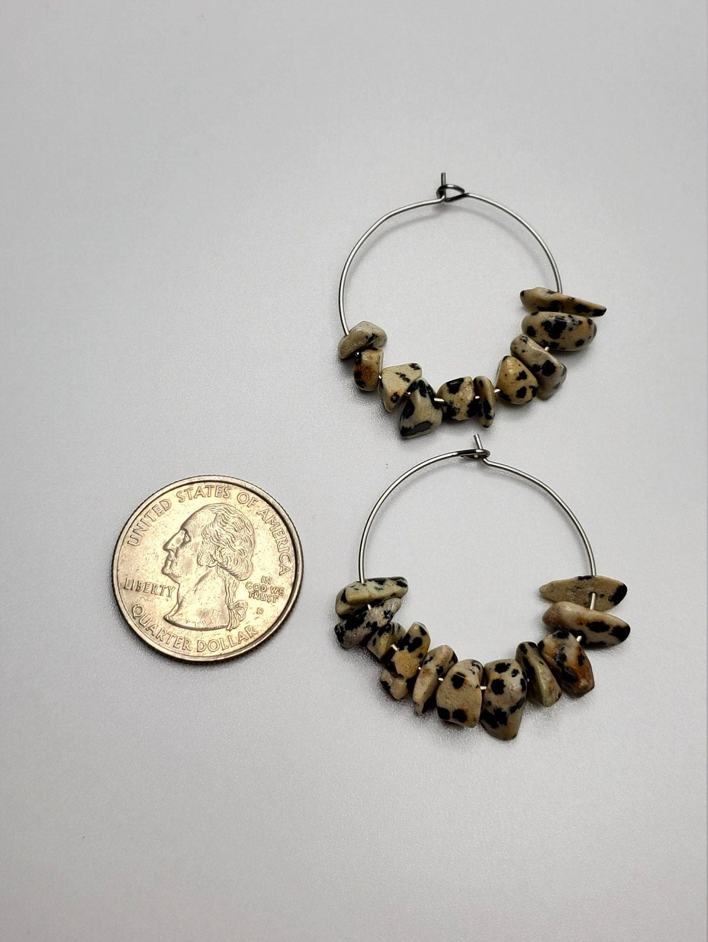 Dalmatian Jasper Hoop Earrings | Stainless Steel