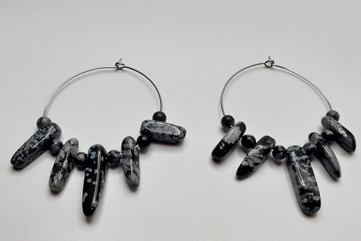 Snowflake Obsidian Hoop Earrings | Stainless Steel