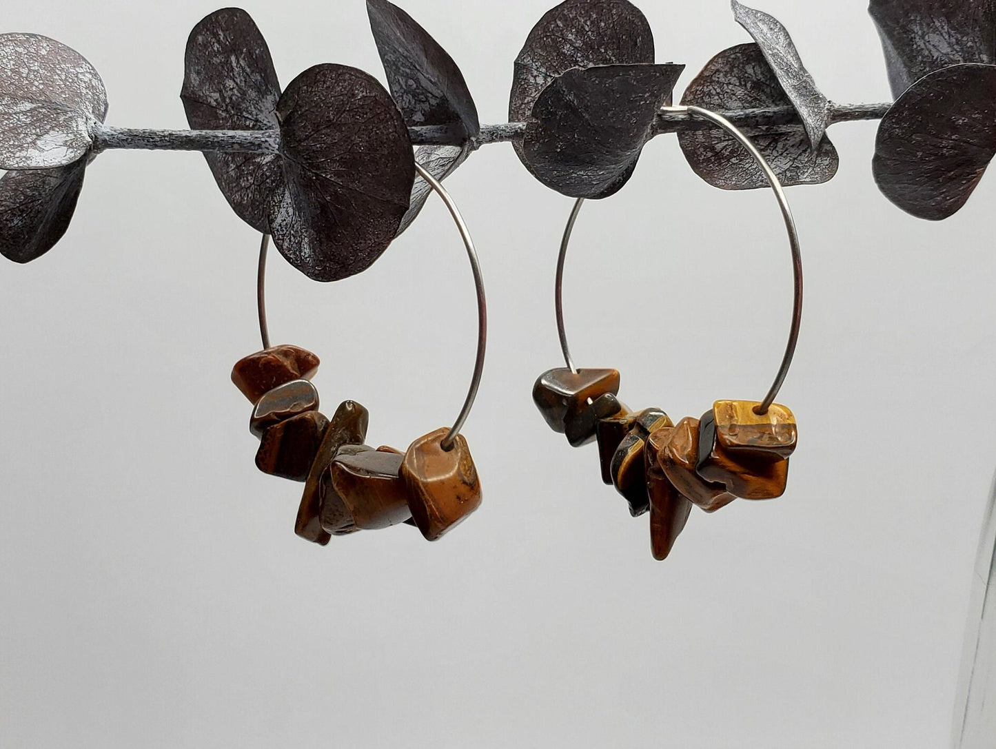 Tiger's Eye Hoop Earrings | Stainless Steel