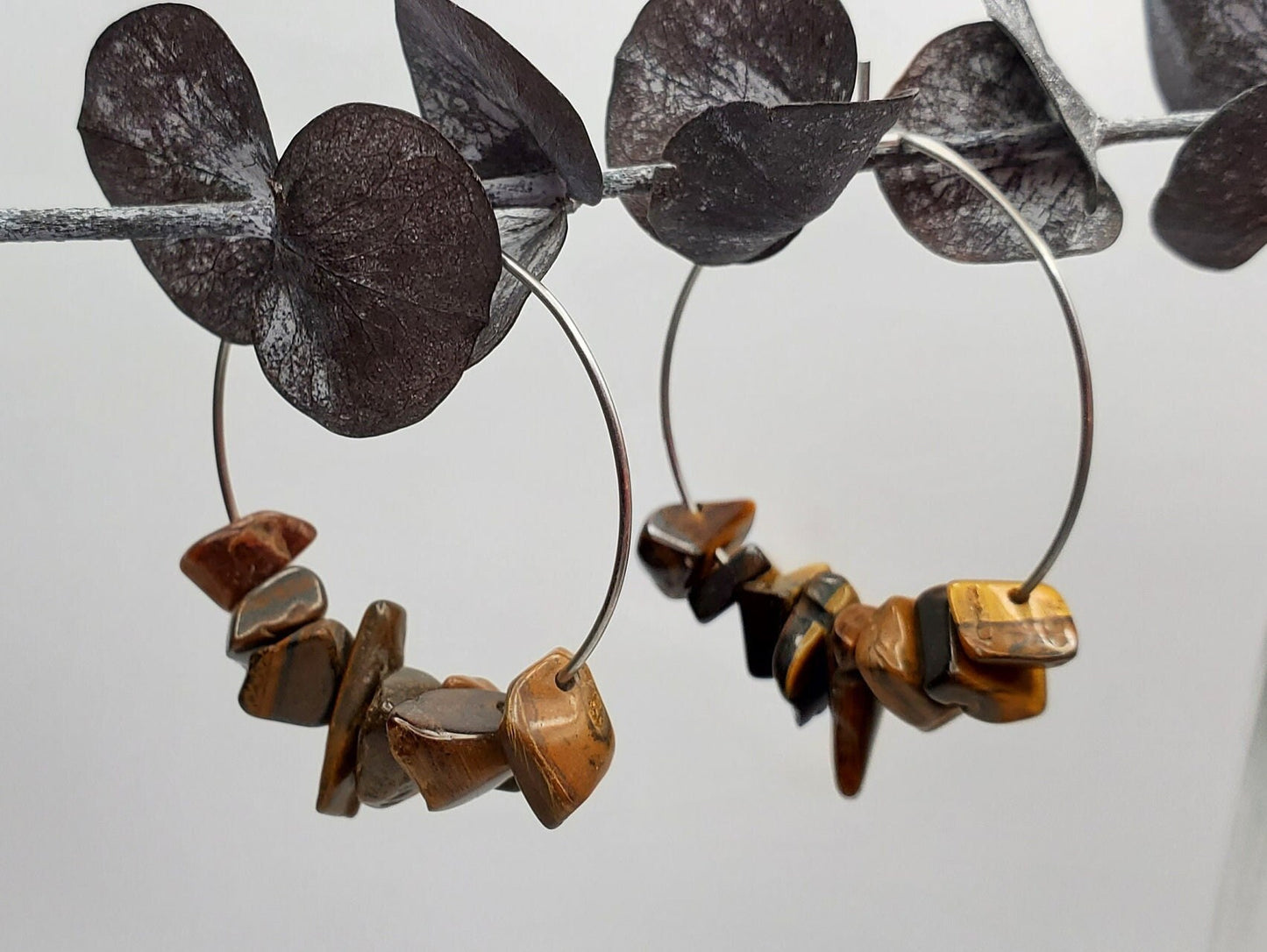 Tiger's Eye Hoop Earrings | Stainless Steel