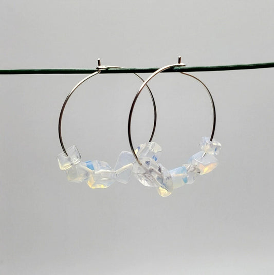 Opalite Hoop Earrings | Stainless Steel