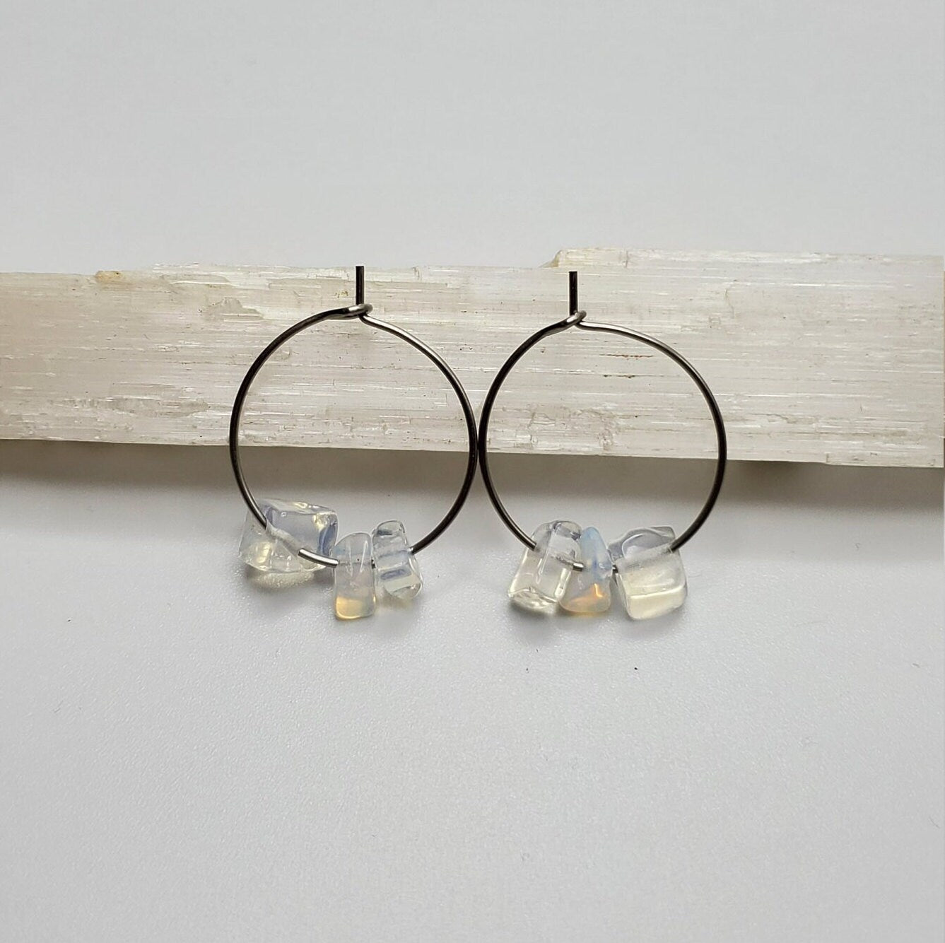 Small | Opalite Hoop Earrings | Stainless Steel