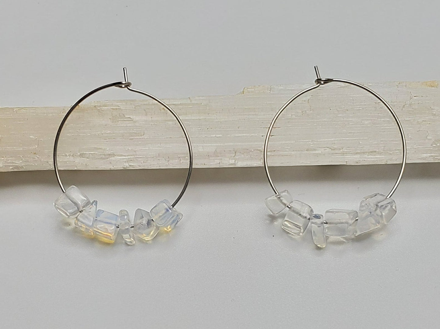 Opalite Hoop Earrings | Stainless Steel