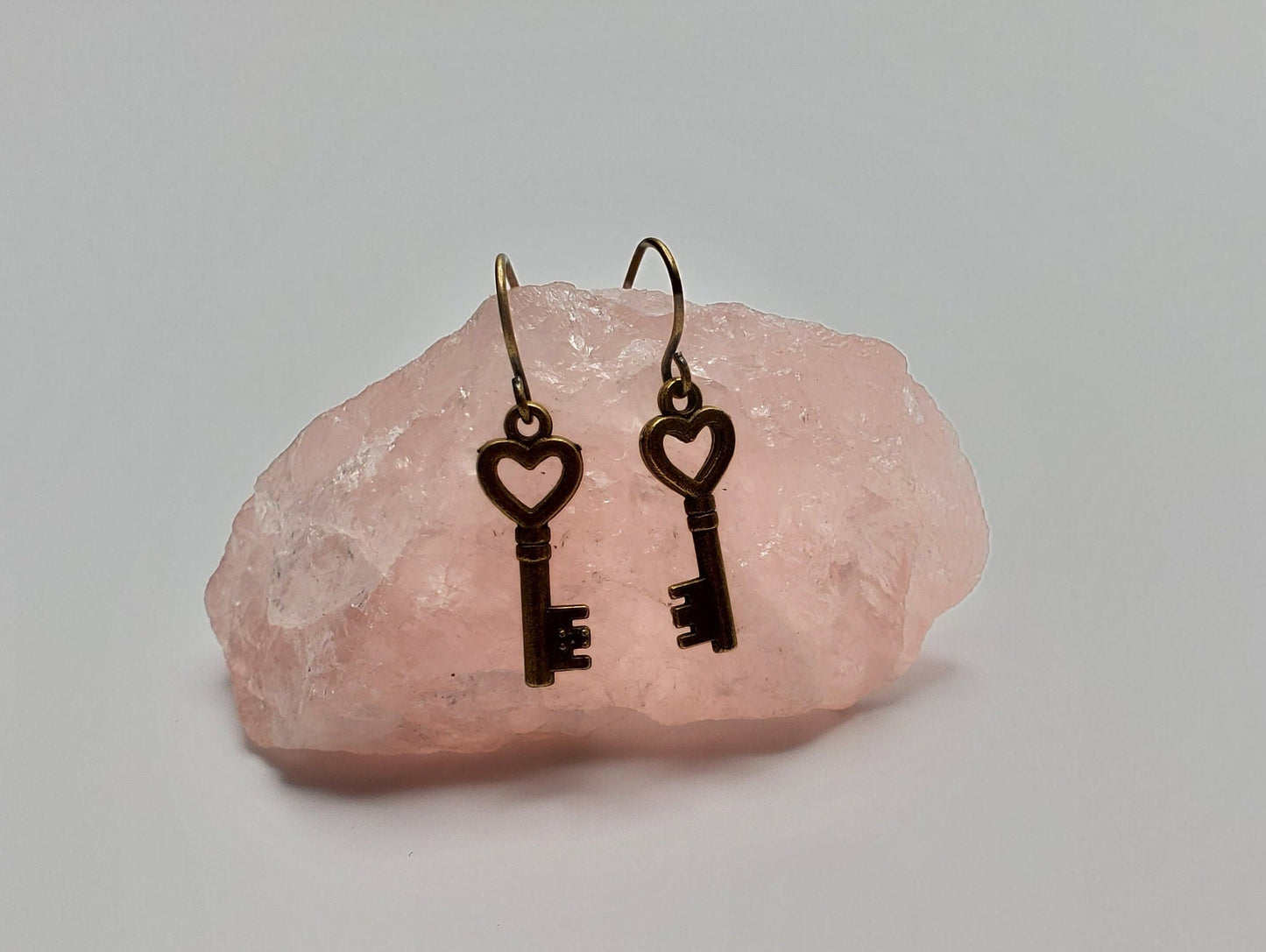 Heart Shaped Key Earrings | Small | Antiqued Bronze