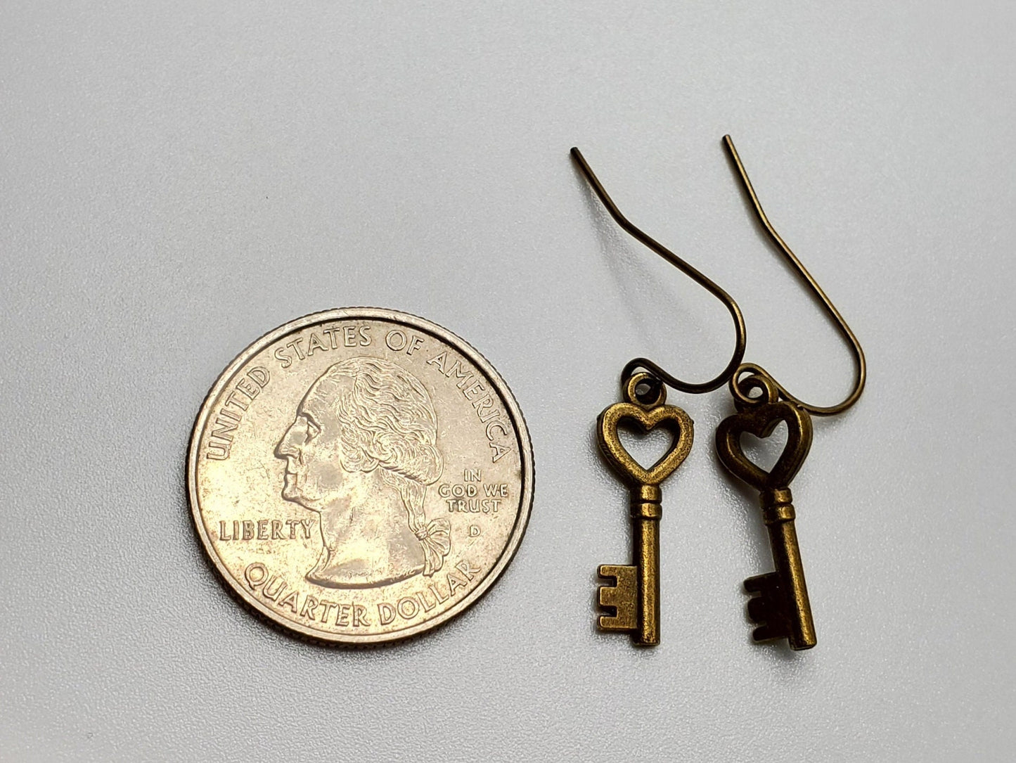Heart Shaped Key Earrings | Small | Antiqued Bronze