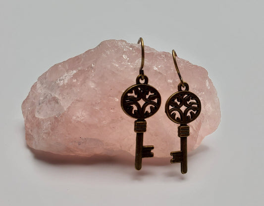 Filigree Key Earrings | Small | Antiqued Bronze