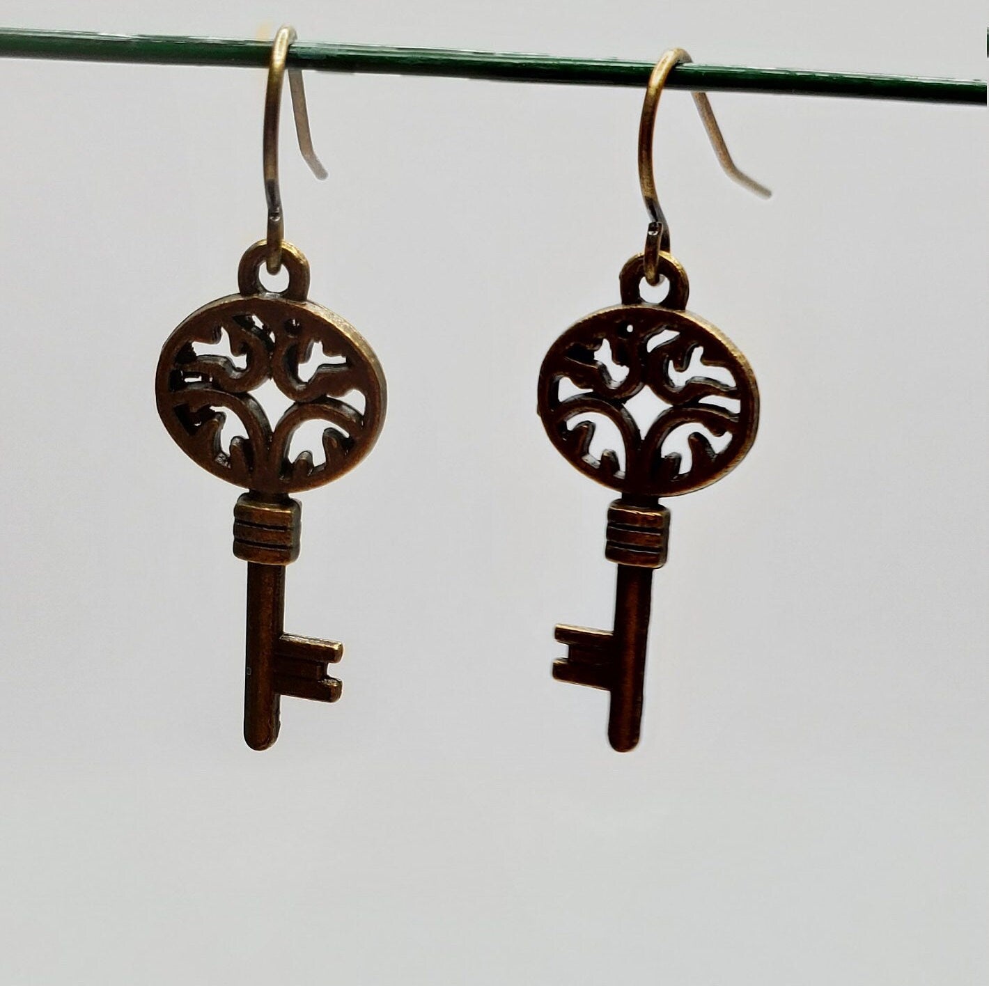 Filigree Key Earrings | Small | Antiqued Bronze