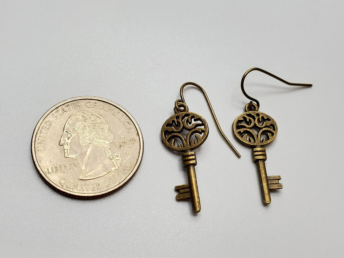 Filigree Key Earrings | Small | Antiqued Bronze