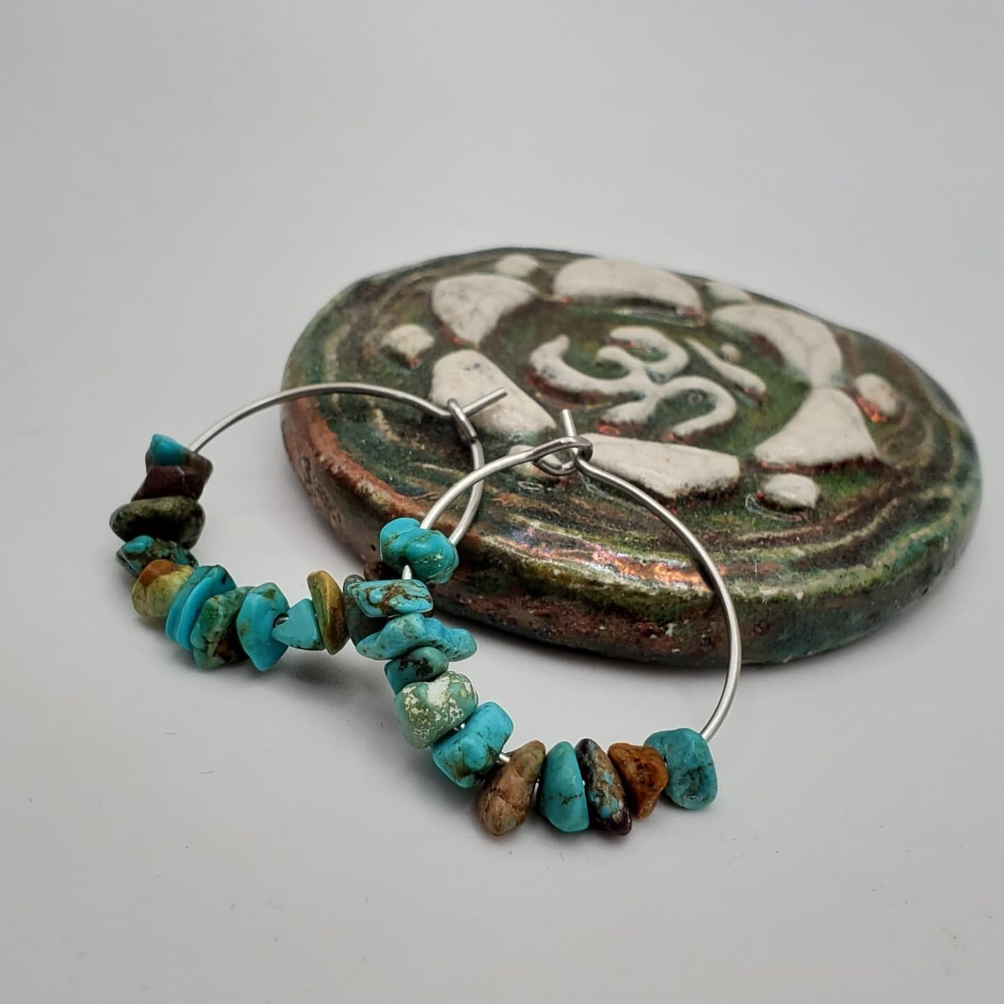 Natural Turquoise Hoop Earrings | Light Weight | Minimalist | Stainless Steel