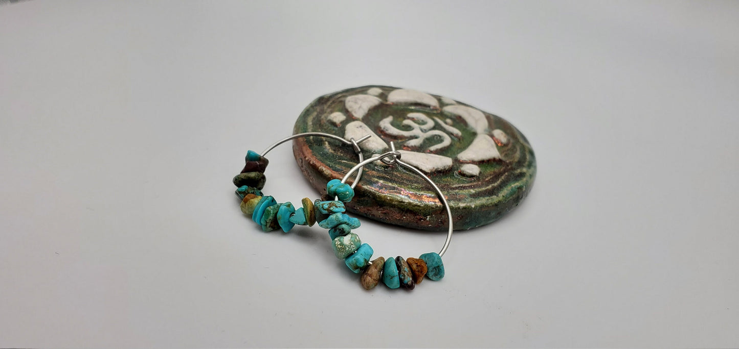 Natural Turquoise Hoop Earrings | Light Weight | Minimalist | Stainless Steel