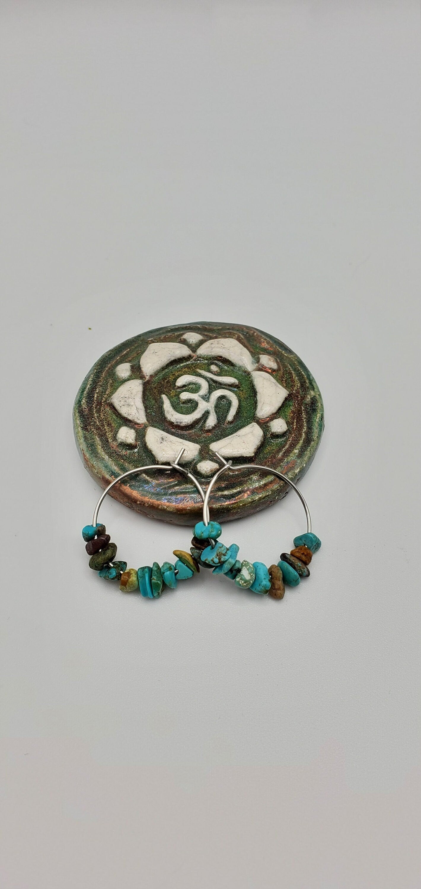 Natural Turquoise Hoop Earrings | Light Weight | Minimalist | Stainless Steel