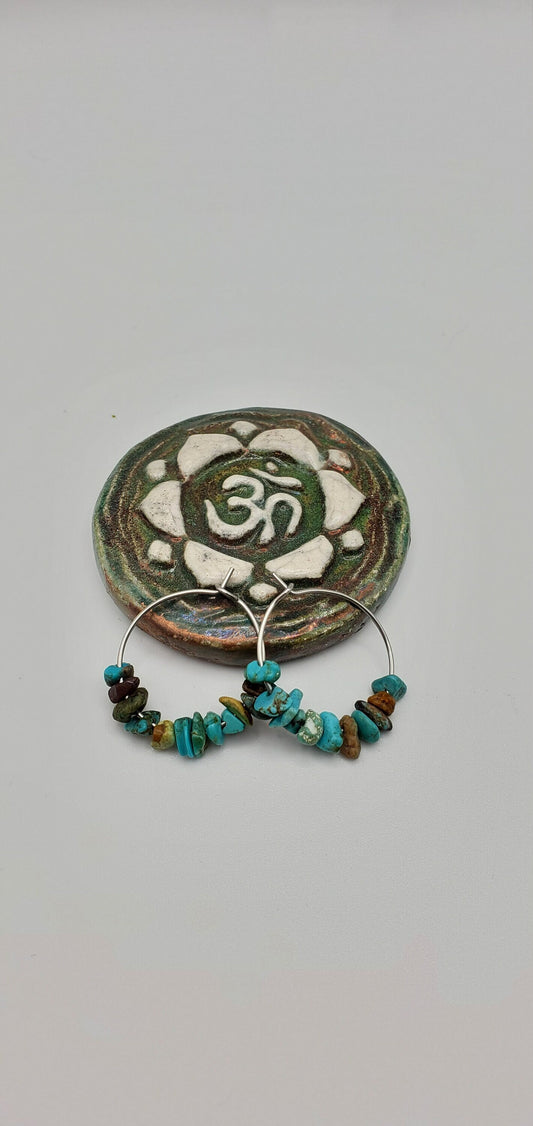 Natural Turquoise Hoop Earrings | Light Weight | Minimalist | Stainless Steel