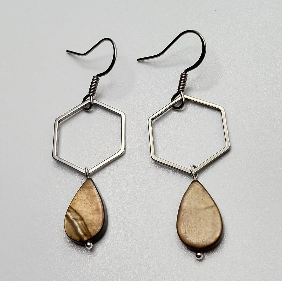 Modern Hexagon and Tear Drop Earrings | Anti-Tarnish | Stainless Steel