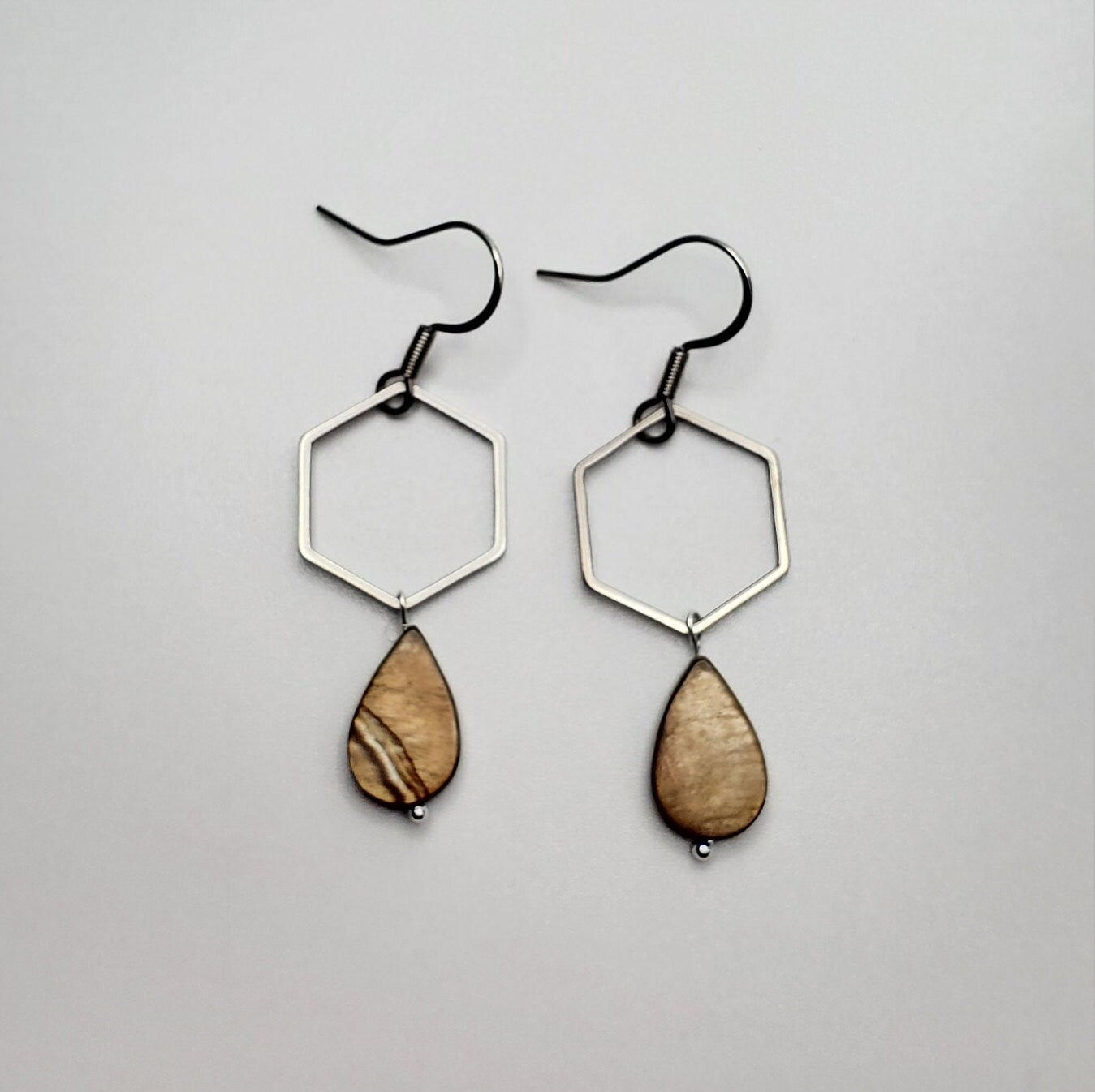 Modern Hexagon and Tear Drop Earrings | Anti-Tarnish | Stainless Steel