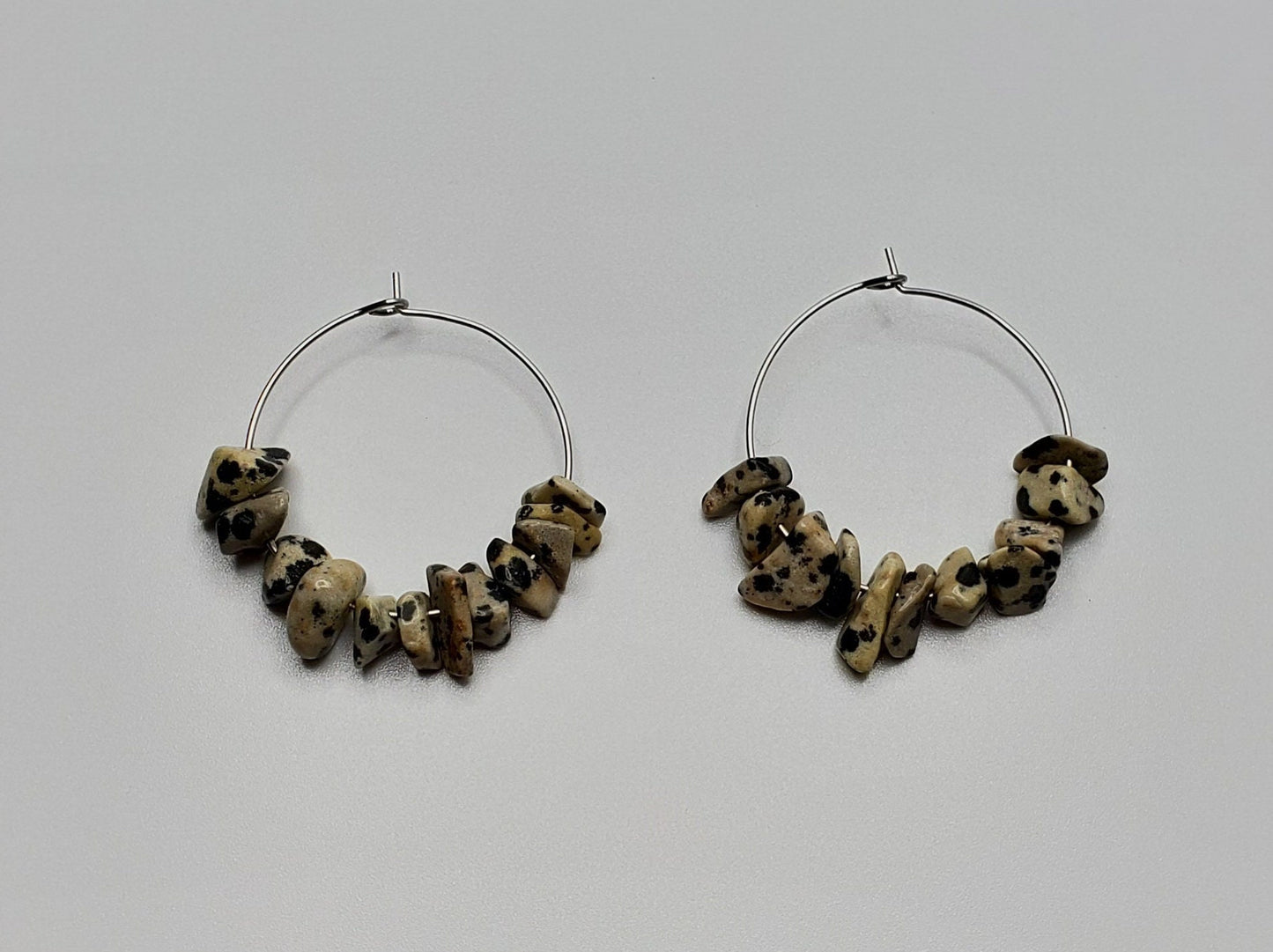 Dalmatian Jasper Hoop Earrings | Stainless Steel