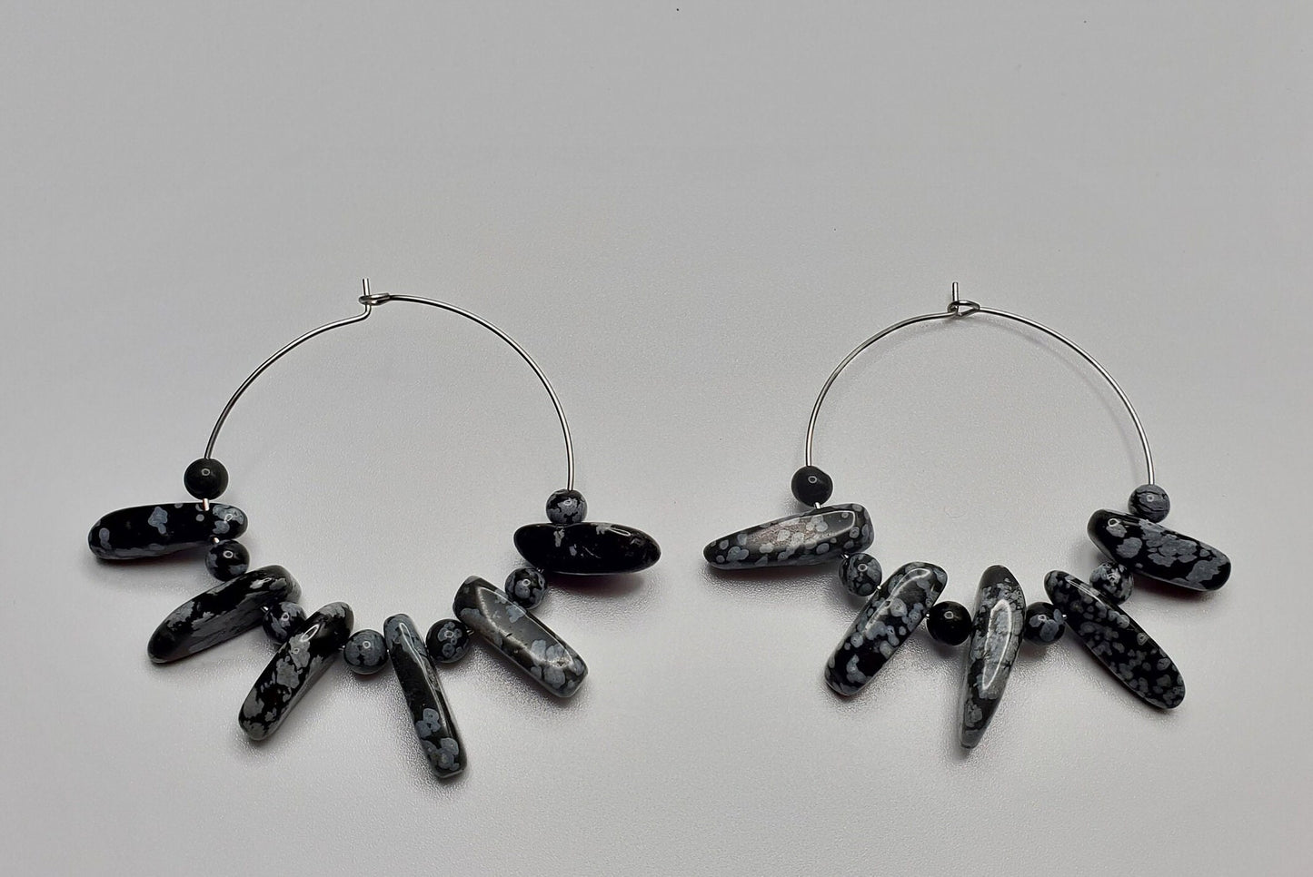 Snowflake Obsidian Hoop Earrings | Stainless Steel