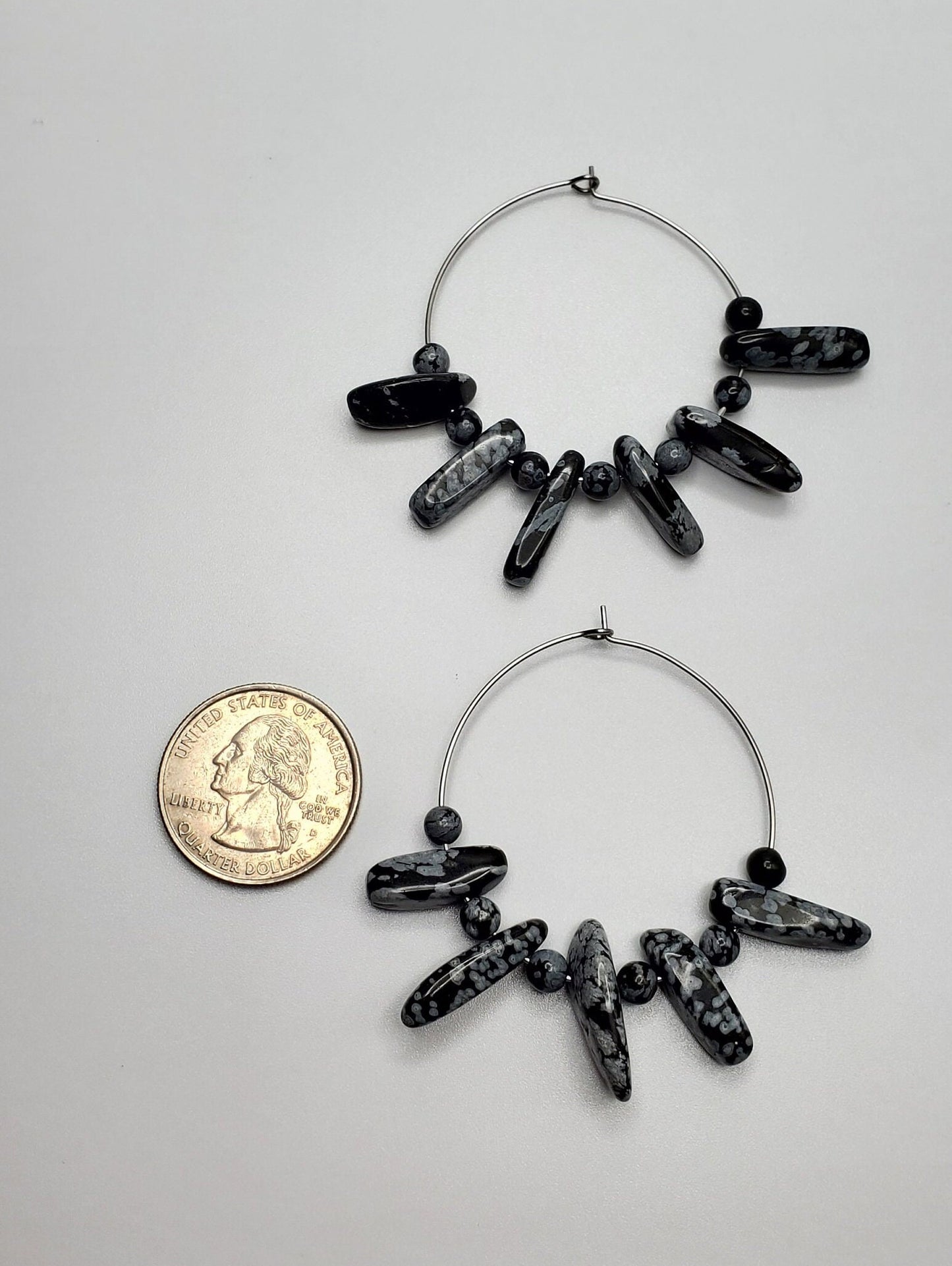 Snowflake Obsidian Hoop Earrings | Stainless Steel