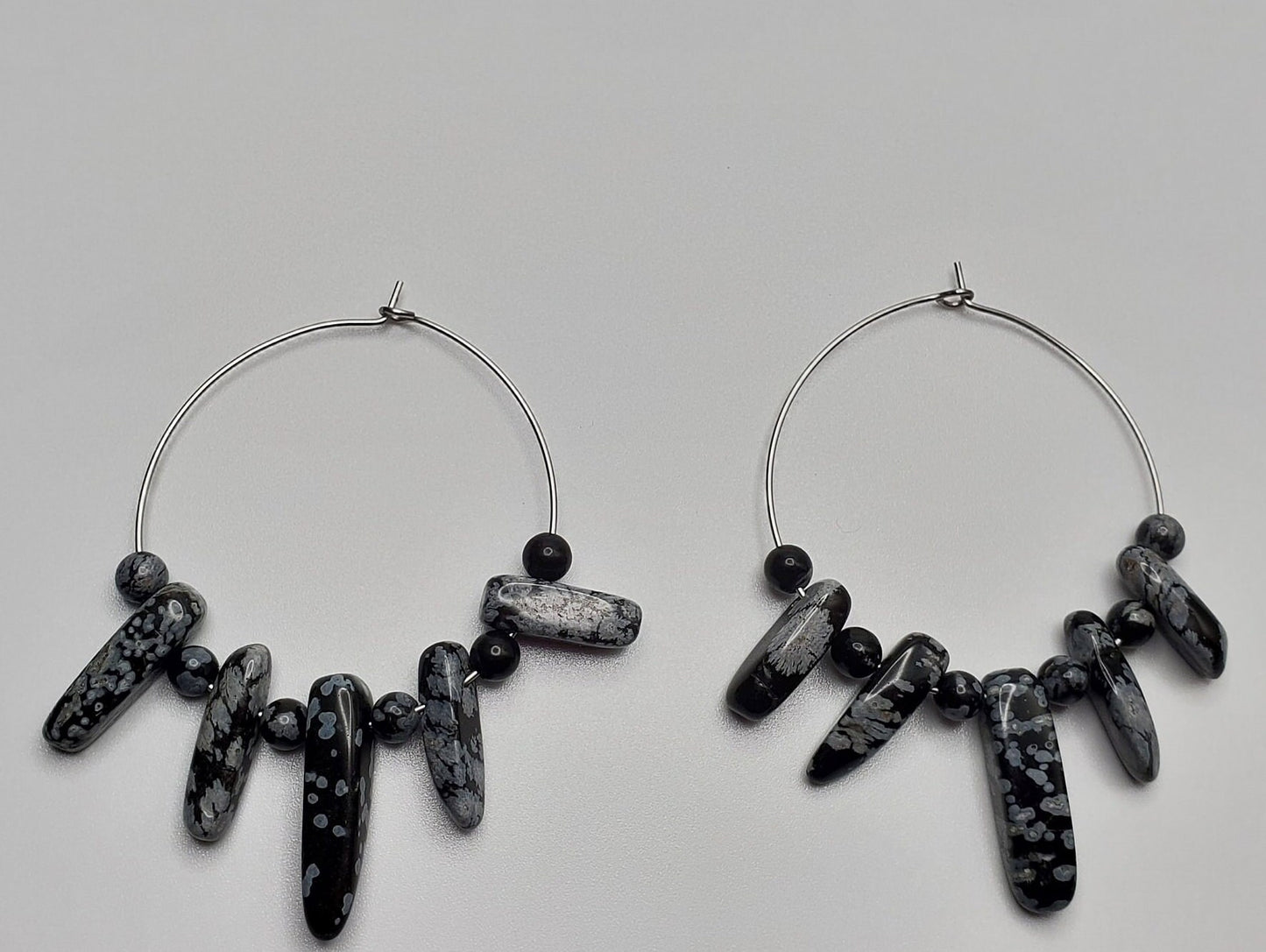 Snowflake Obsidian Hoop Earrings | Stainless Steel