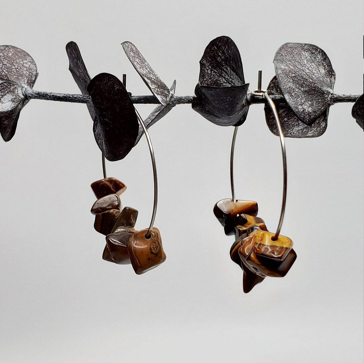 Tiger's Eye Hoop Earrings | Stainless Steel