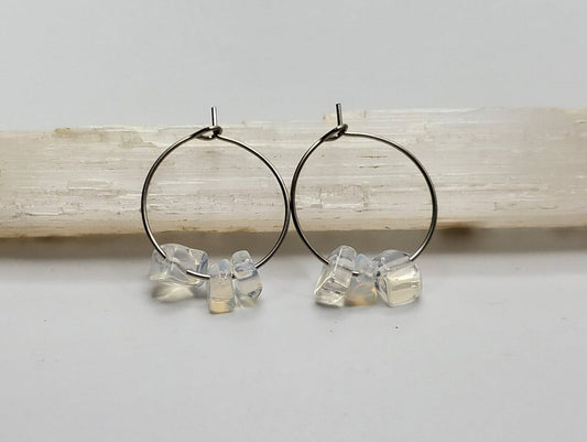 Small | Opalite Hoop Earrings | Stainless Steel
