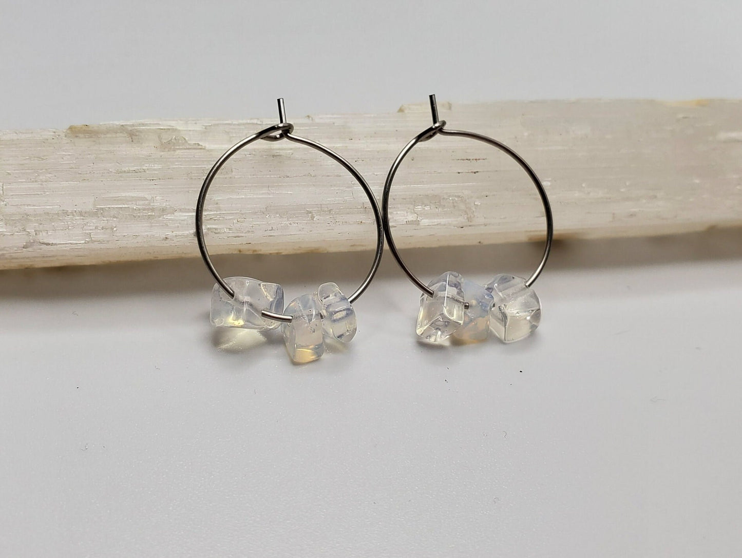 Small | Opalite Hoop Earrings | Stainless Steel