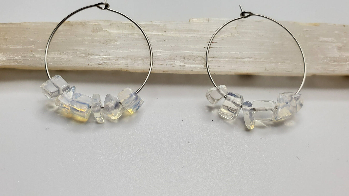 Opalite Hoop Earrings | Stainless Steel