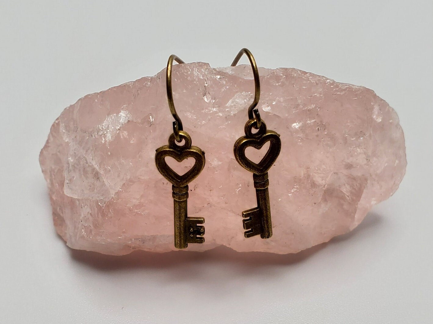Heart Shaped Key Earrings | Small | Antiqued Bronze