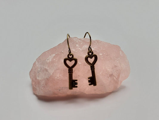 Heart Shaped Key Earrings | Small | Antiqued Bronze