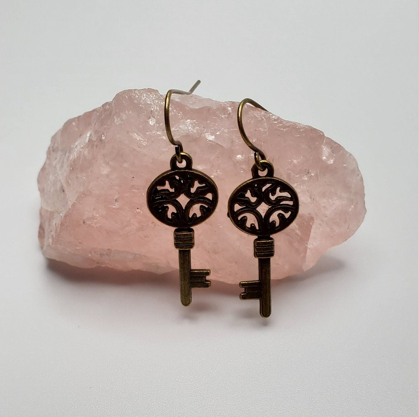 Filigree Key Earrings | Small | Antiqued Bronze
