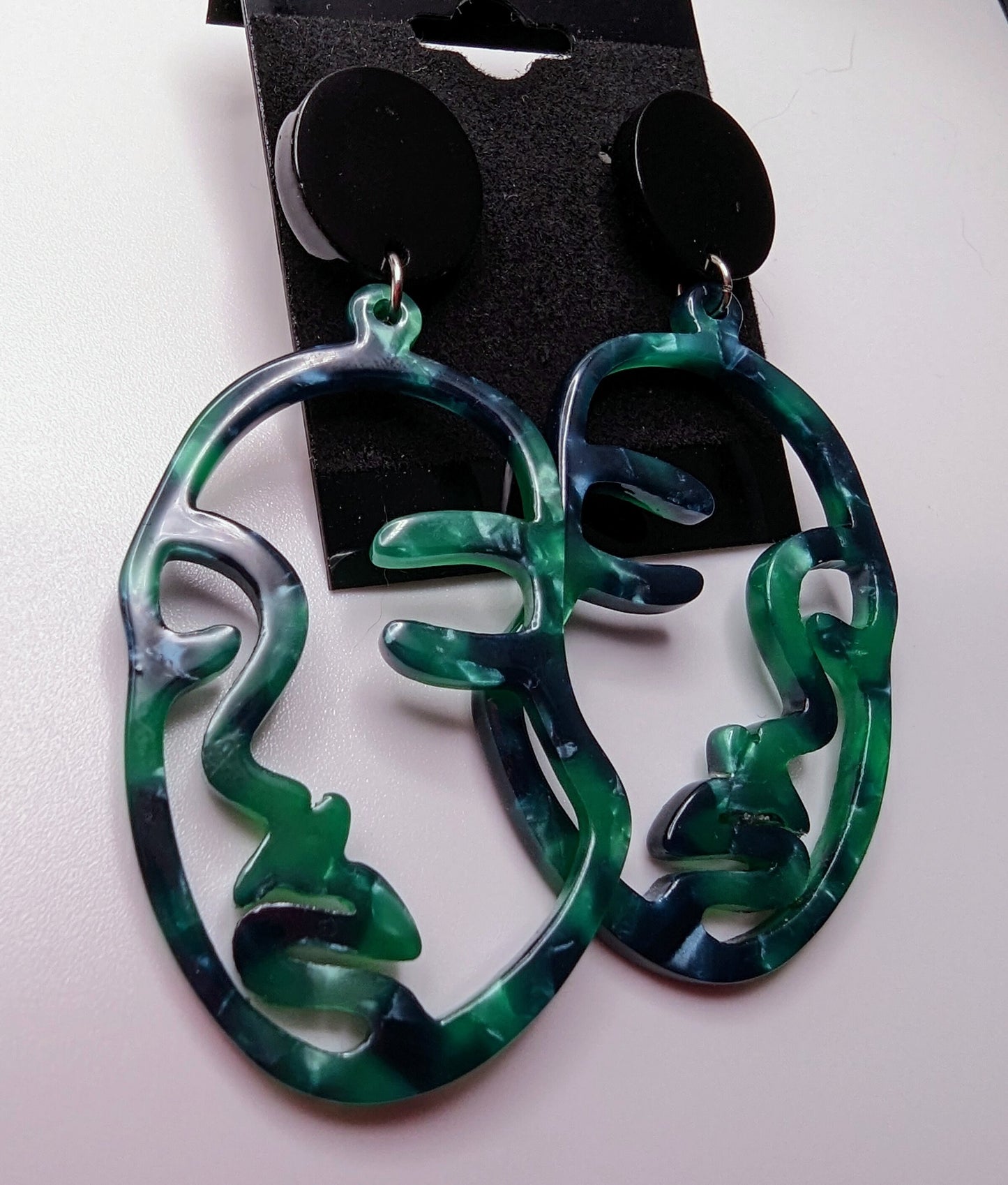 Green Tortoise Shell Face Post Earrings | Ultralight Weight