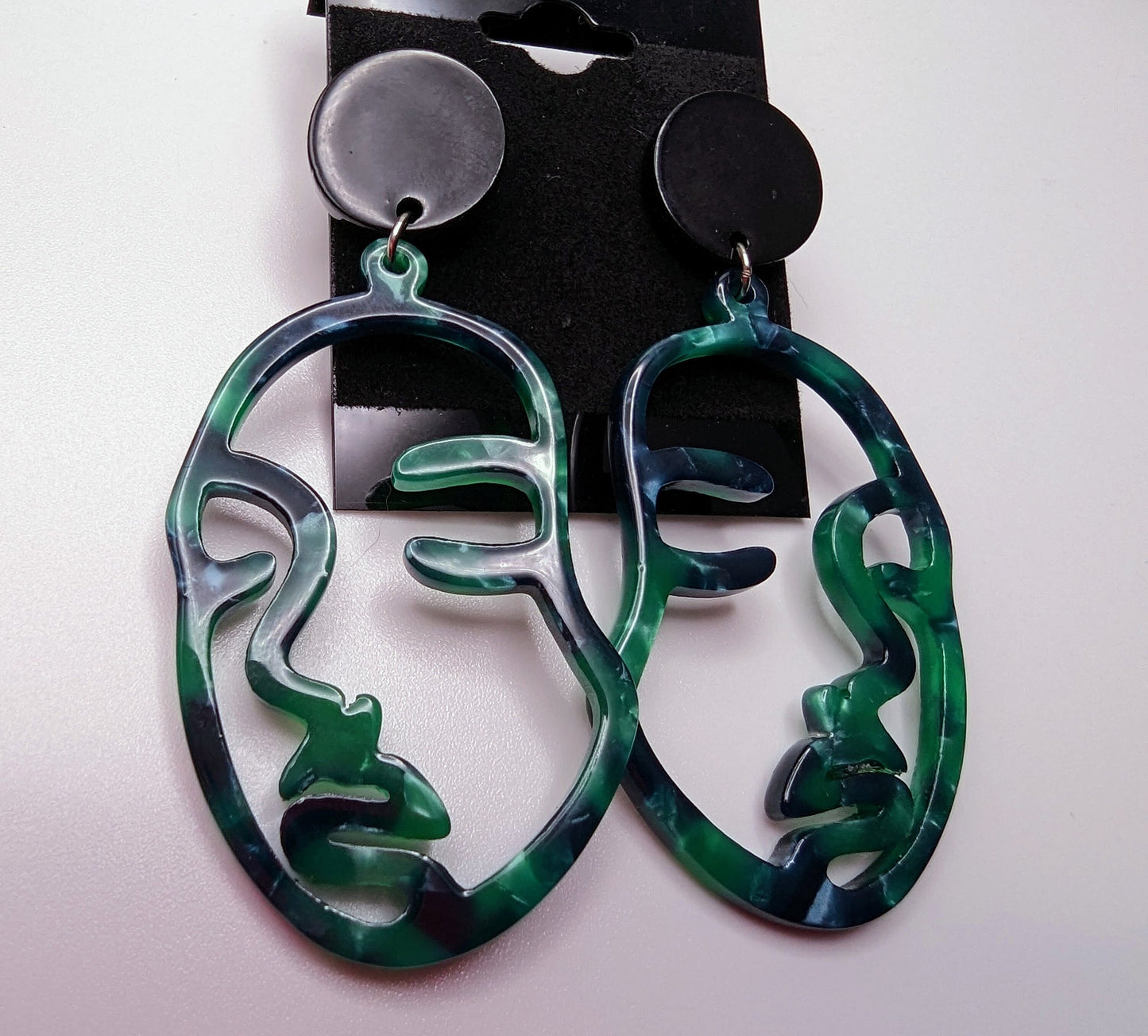 Green Tortoise Shell Face Post Earrings | Ultralight Weight
