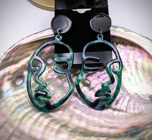 Green Tortoise Shell Face Post Earrings | Ultralight Weight