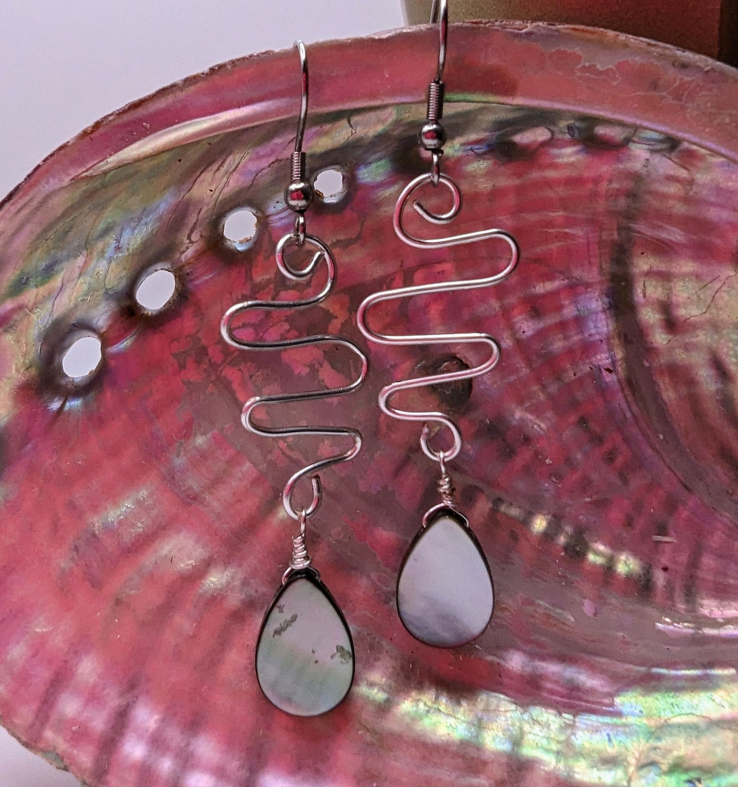 Black Mother of Pearl Shell | Natural | Teardrop | Dangle Earrings | Stainless Steel