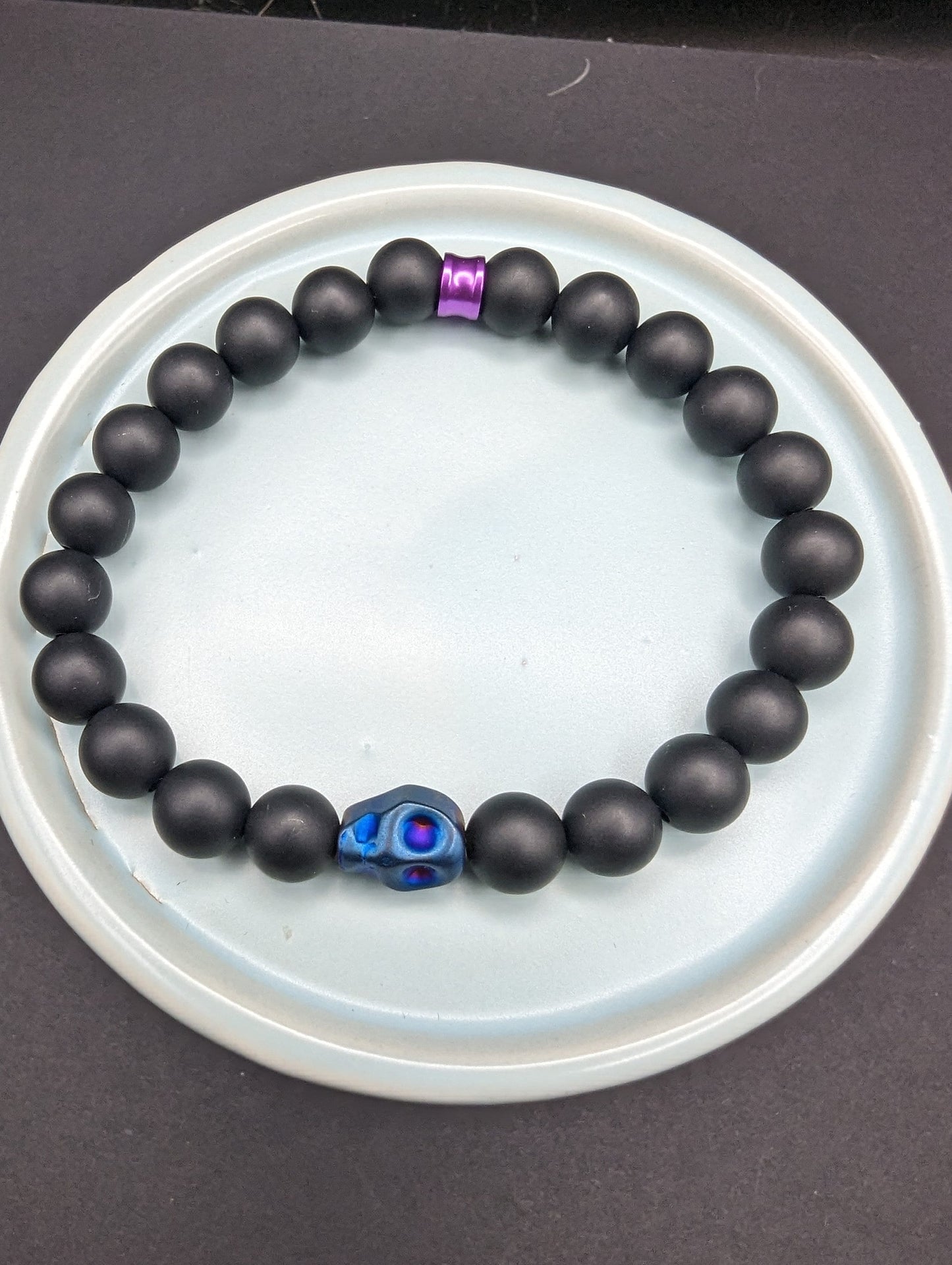 Blue, Pink, & onyx skull bracelet