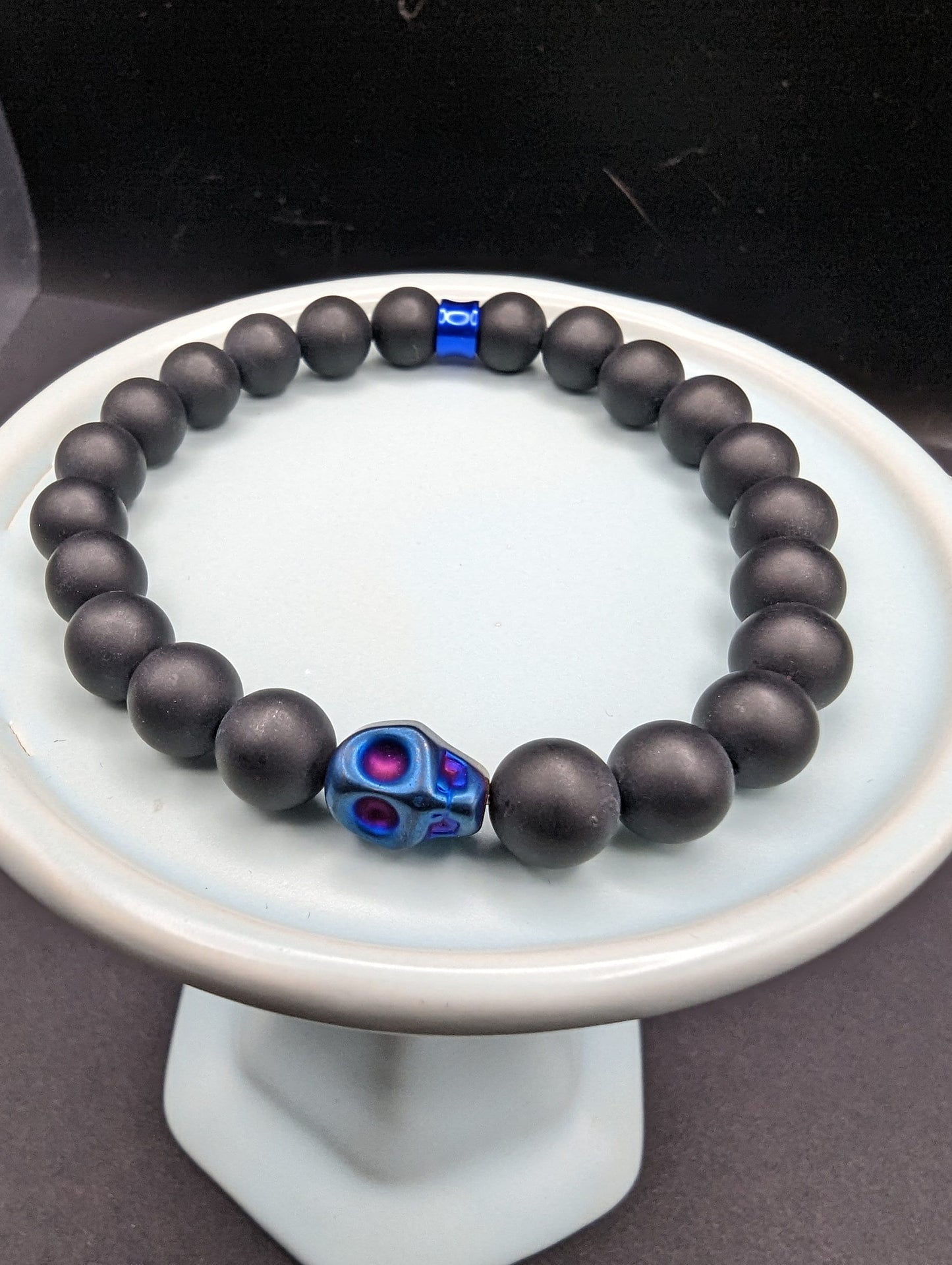 Blue & onyx skull bracelet